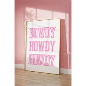 Pink Wall Art Prints Howdy Western Wall Prints Girly Wall Decor Digital Prints And Posters Entryway Wall Art Retro Preppy Boho Bedroom Print