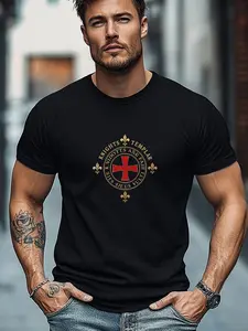 Men's Templar Pattern Summer Casual O-neck Short T-shirt Religious T-shirt  Saved Shirt Blessing T-shirt