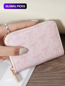 Fashionable Bow Pattern Short Wallet, Lightweight and Elegant Women's Card Bag, Cute Card Holder, Simple and Casual Multi Slot Card Holder, Glossy Card Bag, Credit Card Organizer