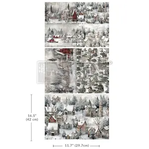 A3 Decoupage Fiber Pack - Silent Night Snow Village - 3 sheets, 11.7"x16.5" each