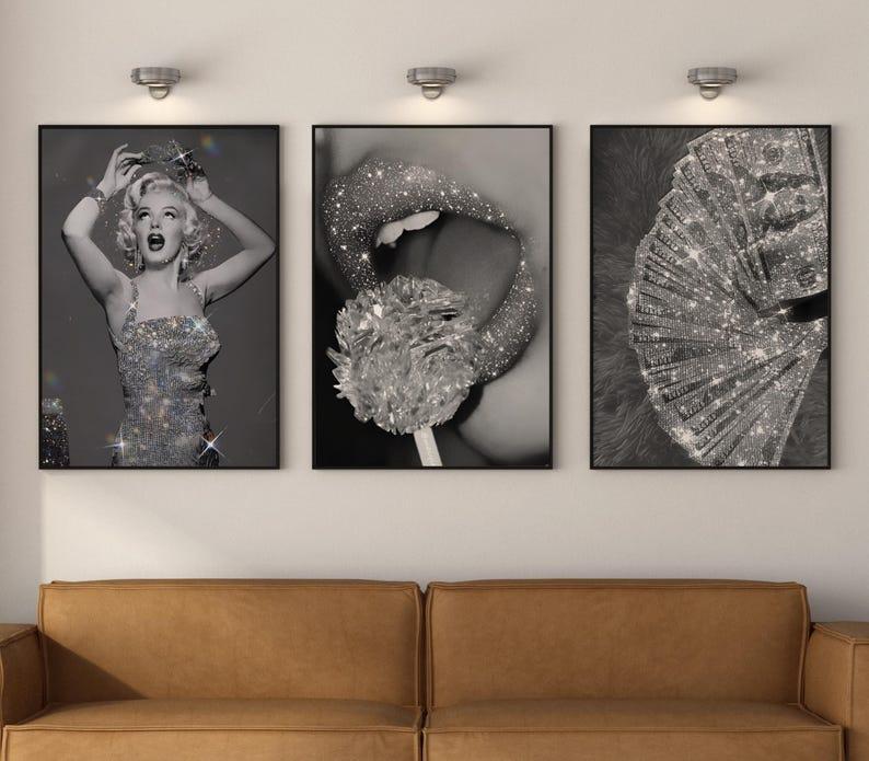 Set of 3 Luxury Fashion Print, Black & White Posters, Marilyn Monroe Poster, Luxury Home Decor, Luxury Home Accessories, Designer Wall Art - No Frame