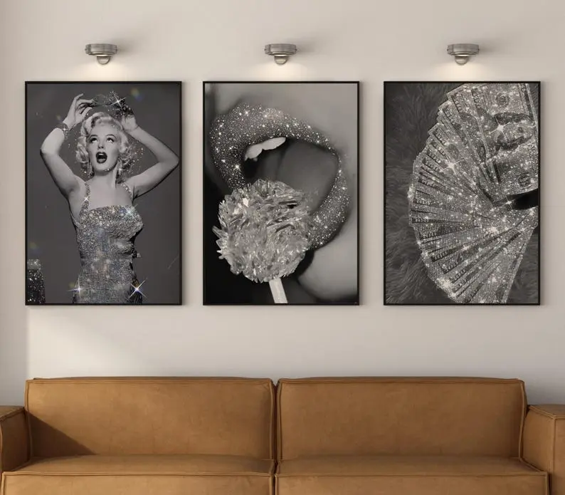 Set of 3 Luxury Fashion Print, Black & White Posters, Marilyn Monroe Poster, Luxury Home Decor, Luxury Home Accessories, Designer Wall Art - No Frame