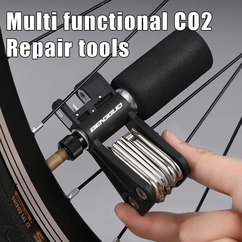 18-in-1 Multifunctional Folding Tool with CO2 Inflator & Chain Cutter - Chrome Vanadium Alloy Steel, Bike Maintenance Kit