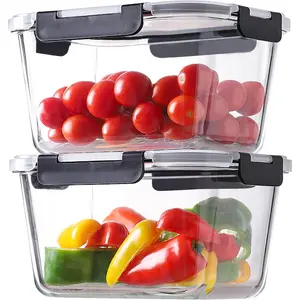 4 Pieces 63oz/8cup Large Glass Food Storage Containers with Lids, Meal Prep Containers, Airtight Bento Boxes with Leak Proof Locking (2 Containers + 2 Lids) - Microwave, Oven Safe