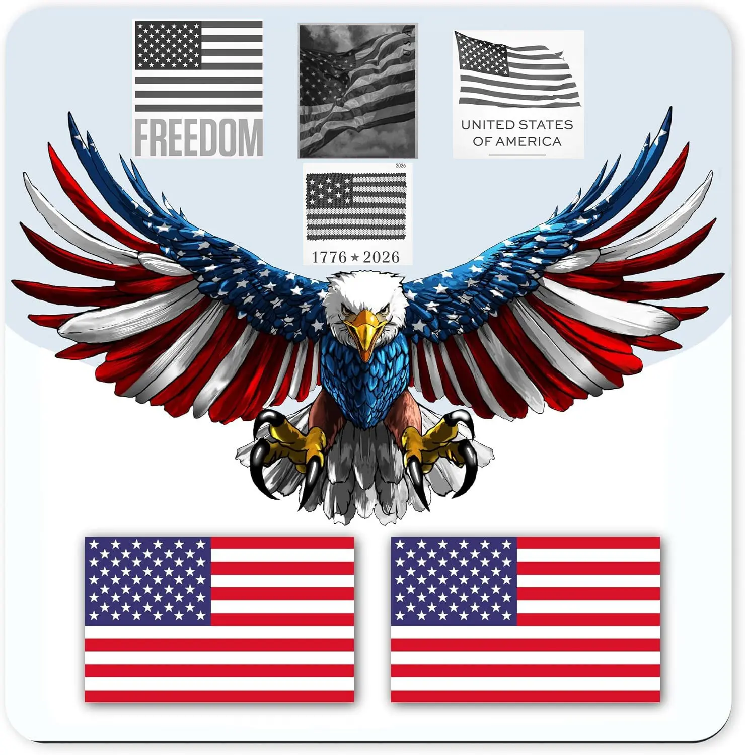 100Pcs Patriotic US Flag DTF Stickers, Easy to ApplyRed White Blue Prints for Independence Day ClothesAccessories