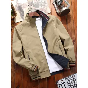 Reversible Long Sleeve Windbreaker Jacket with Stand Collar and Zipper, Fashion Outdoor Casual Wear, One-Button Two-Wear Style Coats