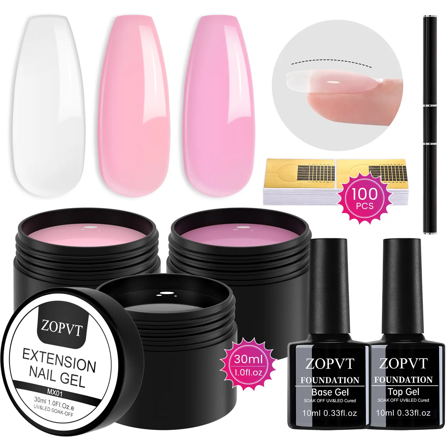 Gel Nail Kit 30ML X3 Colors, Transparent Nude Hard Gel, Manicure Salon DIY Gift, Nail Extension, Carving Gel with Base Oil, Poly Gel Kit