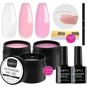 Gel Nail Kit 30ML X3 Colors, Transparent Nude Hard Gel, Manicure Salon DIY Gift, Nail Extension, Carving Gel with Base Oil, Poly Gel Kit