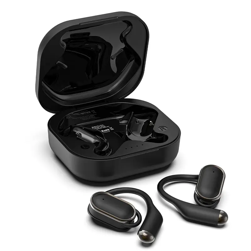 MyBat Pro Aria Open-Ear True Wireless Headphones (Black) - Lithium Ion Batteries, Charging Case, Secure Fit, Comfortable Wearable Tech for Audio Enthusiasts, Default Setup Compatibility, Comfortable Listening