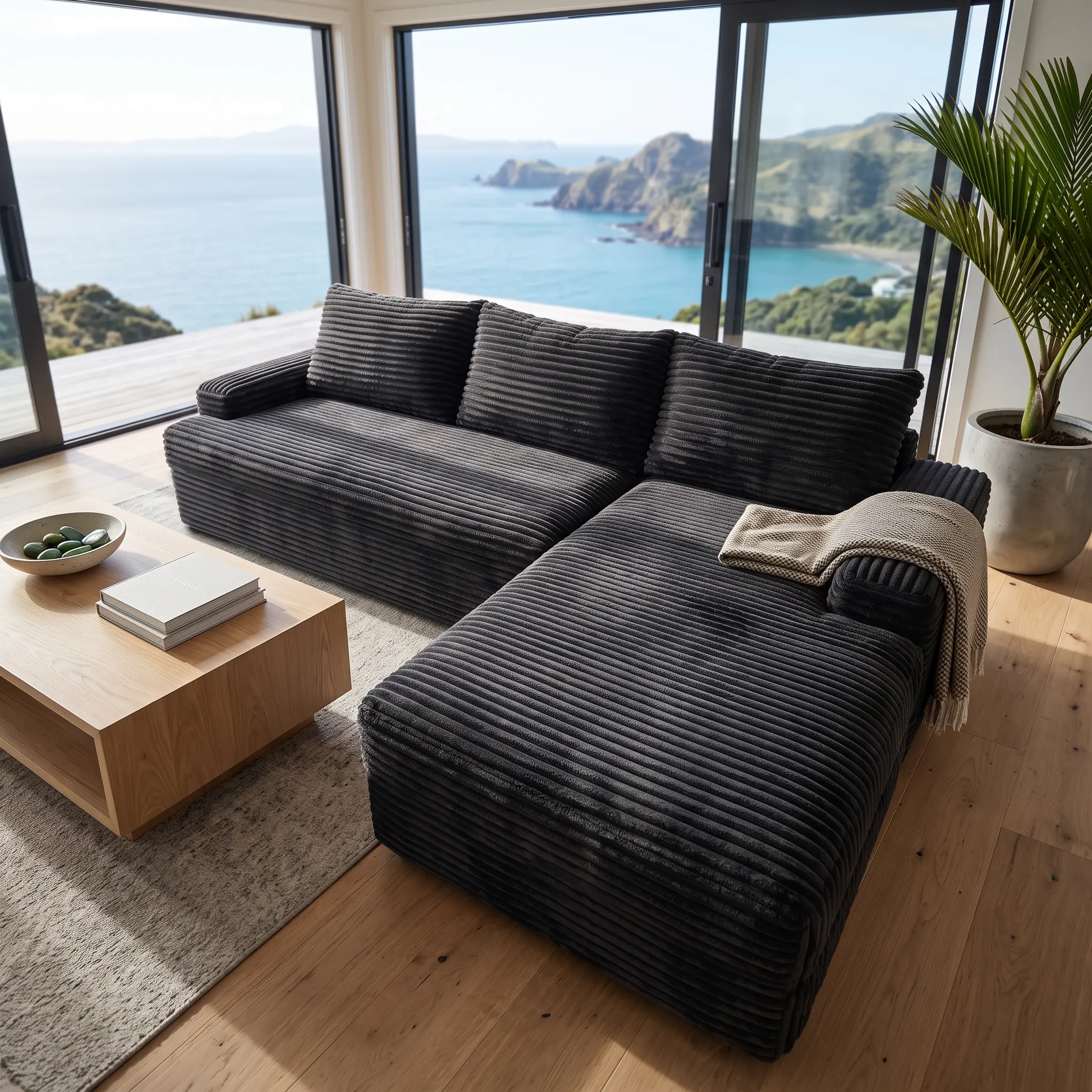Modern L-Shaped Chenille 2-Piece Sofa Set - Adult Compact-Size Cloud Couch with Fixed Arms, Fully Assembled Chaise Longue, Side-Lying Position for Living Room Use, 2-Piece Set,dorm essentials,home decor,sohochic