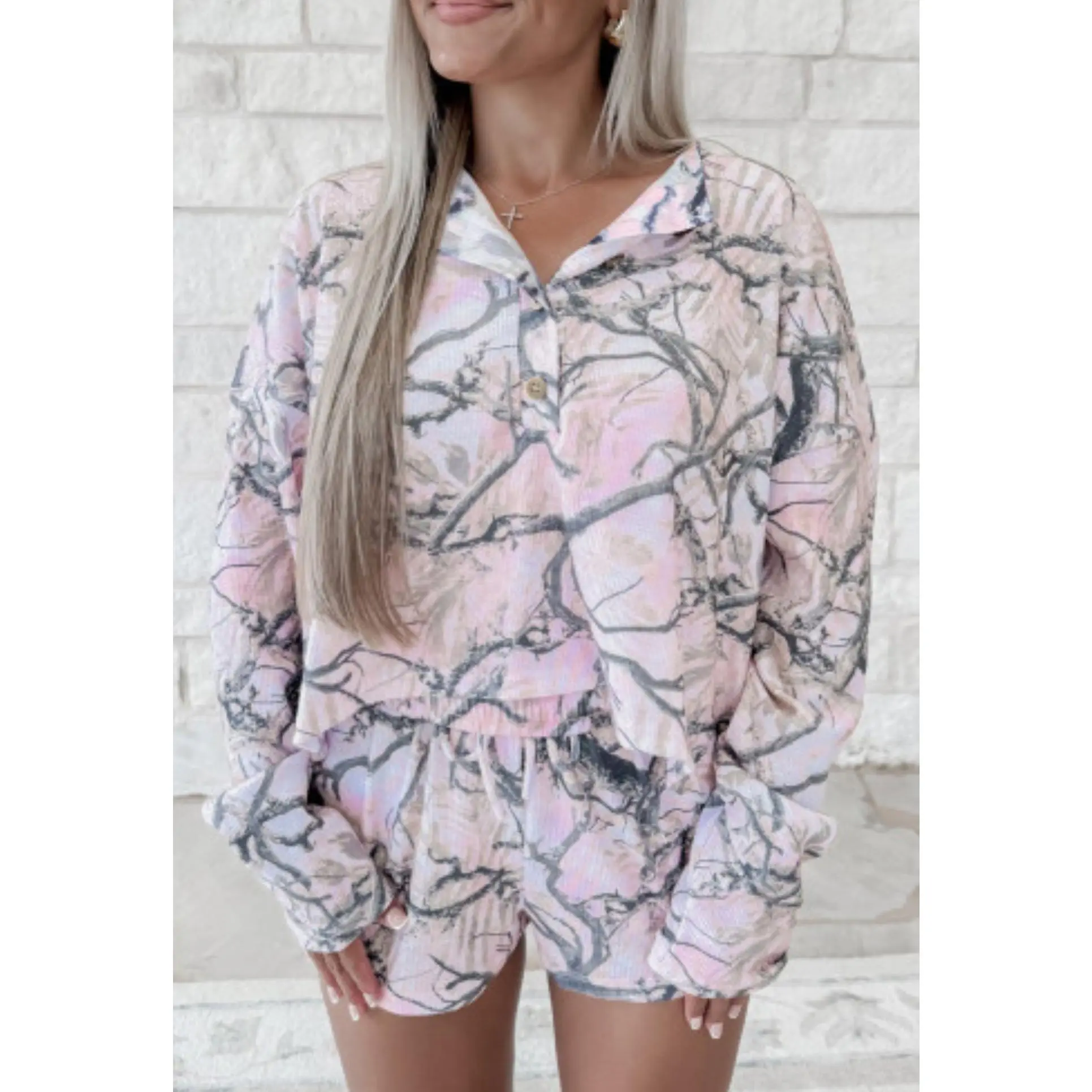 Pink Camo Waffle Knit Set