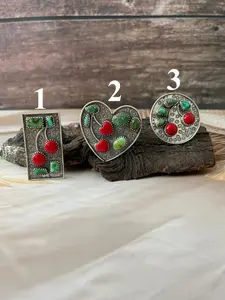 Handmade Sterling Silver Rosarita with Sonoran Mountain Turquoise Cherry Adjustable Ring "Signed Nizhoni"