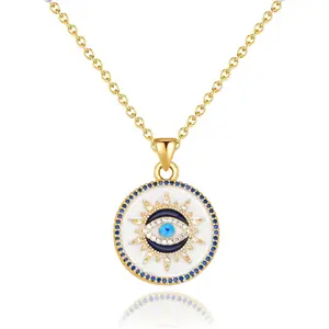Evil Eye Gold Protection Necklace, Handmade Evil Eye Jewelry for Women, Ojo Turco Pendant Luck Amulet, Third Nazar Necklace Birthday Gift for Her