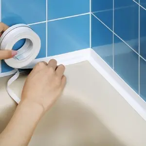 White Waterproof Caulk Tape 3.2m Self-Adhesive Sealing Tape for Bathroom Kitchen Sink Toilet Tub Edges Easy Application & Durability