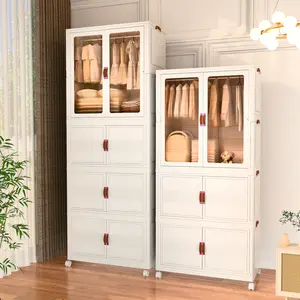 Foldable Storage Cabinet with Wheels – Stackable Plastic Organizer Bins with Magnetic Doors for Closet, Bedroom & Dorm