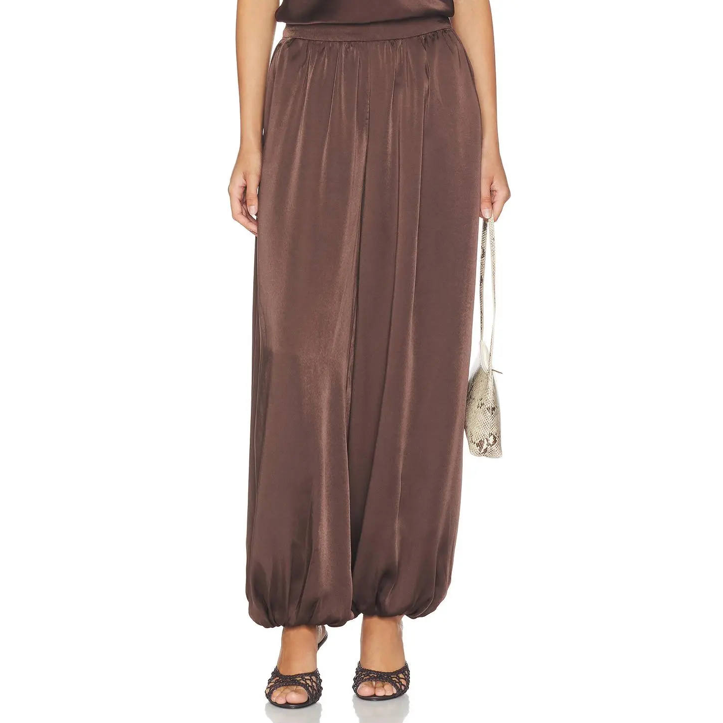 Bardot Nikola Satin Balloon Pant in Dark Chocolate