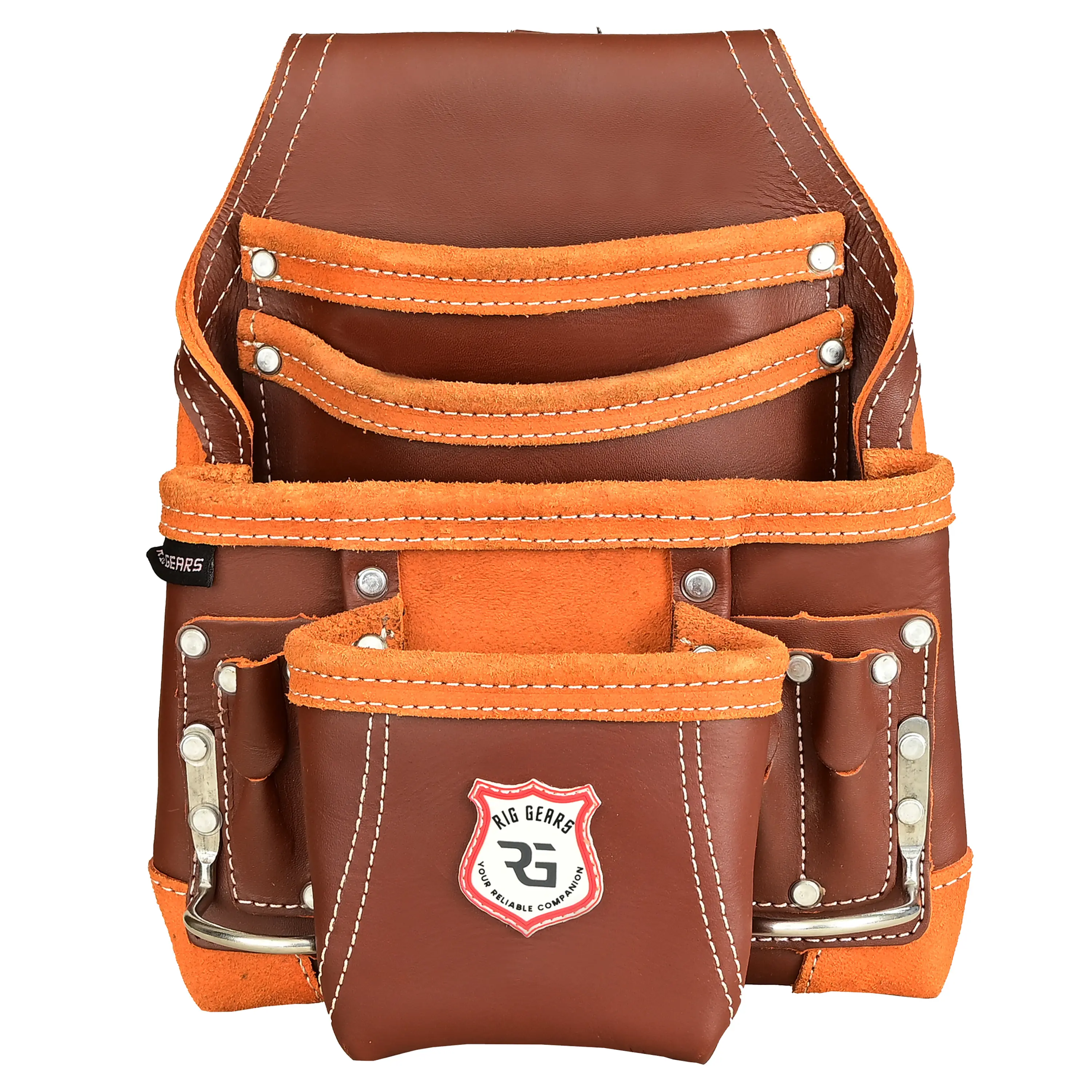 RIG GEARS Leather Tool Belt Heavy-Duty 10-Pocket Electrician Carpenter Tool Pouch for Construction Framing & Electrical Work Durable Leather Organizer