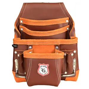 RIG GEARS Leather Tool Belt Heavy-Duty 10-Pocket Electrician Carpenter Tool Pouch for Construction Framing & Electrical Work Durable Leather Organizer