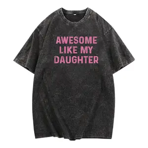 Mens Washed Cotton T-shirt Funny Fathers Day Gift Awesome Dad Graphic Top