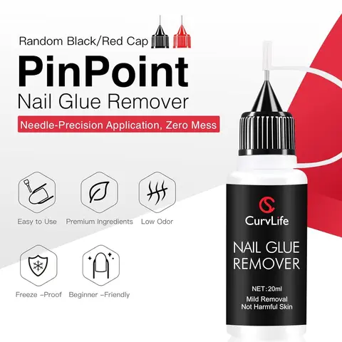 Curvlife 20ml Nail Glue Remover – Gentle Non-Acetone Formula for Press-On Nails, Soft Gel, Nail Tips | Precise Pinpoint Dropper | Quick Dissolve, No Damage, Easy Removal at Home or Salon Healthy Marker Pen Stains Efficient Polish Manicure