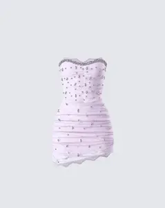 Clarisse Pink Hand Beaded Rhinestone Dress