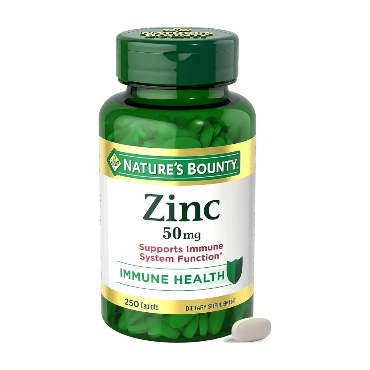 Nature’s Bounty Zinc 50mg, Immune Support & Antioxidant Supplement, Promotes Skin Health, 1 Caplet Per Day, Gluten Free, 250 Vegetarian Caplets