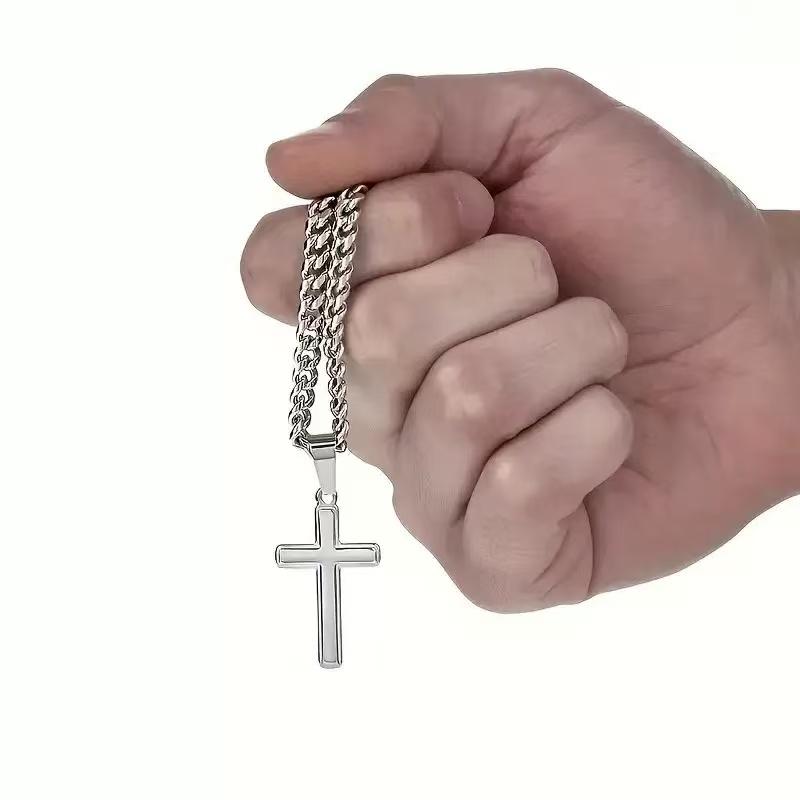 To My Son Cross Necklace from Mom Stainless Steel Cuban Link Chain with Engraved Pendant 49cm Perfect Birthday Graduation Gift for Him jesus christ crucifix