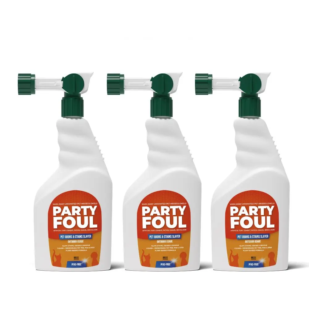 Party Foul Outdoor Plant-Based Pet Odors & Stains Slayer (3-Pack) - Perfect solution for icky& smelly Artificial Turf, Cement, Gravel, Pavers, Brick & More