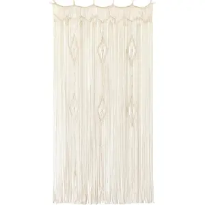 Macrame Curtain Long Cotton Window Panel Boho Curtains for Bedroom Wedding Backdrop Room Divider Doorway Closet Apartment 35''W x 70''L