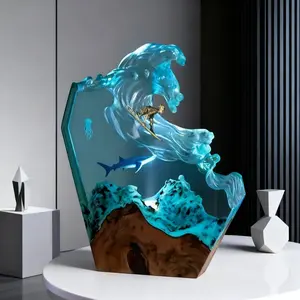 Ocean Surfing Whale Resin Lamp, Artistic Fluorescent Decorative Night Light, USB Powered, Adjustable Brightness, Energy Saving, Ideal Gift