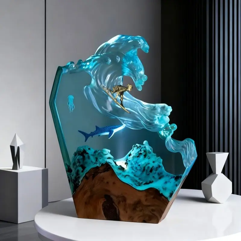 Ocean Surfing Whale Resin Lamp, Artistic Fluorescent Decorative Night Light, Indoor Decorative Light, USB Powered, Adjustable Brightness, Energy Saving, Ideal Gift