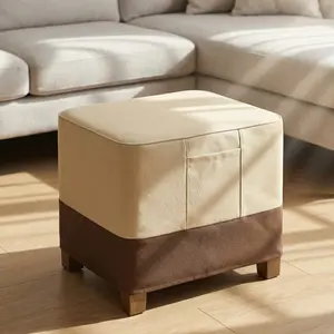 Square Patio Chair Cover Waterproof Heavy Duty Outdoor Ottoman Cover with Padded Handles 26x26x17 Inch Patio Side Table Lawn Furniture Covers, Beige & Brown