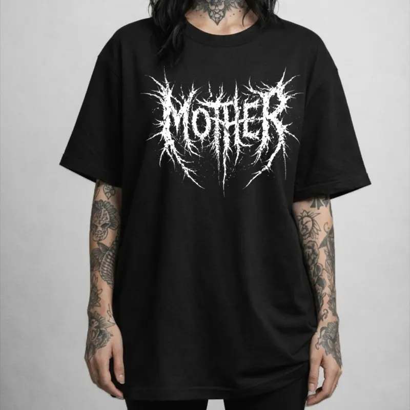 Mother Metal Font Oversized Black T-Shirt | Edgy Gothic Mom Tee,Retro "Mother" Death Metal Style Tee | Gothic Alt Mom Oversized Top,Y2K T-Shirt