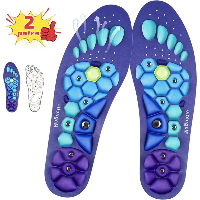 2 Pairs Magnetic Acupressure Insoles Shock Absorbing Insoles for All Day insoles for pain relief Plantar Fasciitis High Arch Supportinsoles for Men Women Absorb soles Shock, Insoles for Running Shoes Arch Support Help Reduce Fatigue Knee