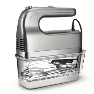 Hand Mixer, Handheld Mixer with Storage Case 5-Speed Plus Turbo Hand Mixer Electric with 5 Stainless Steel Attachments(2 Beaters, 2 Dough Hooks And 1 Whisk), Silver