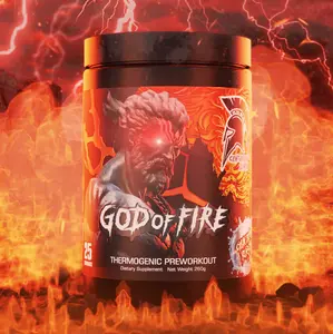 GOD OF FIRE Pre-Workout Powder – Intense Energy Formula for Training & Gym Performance, 25 Full Servings
