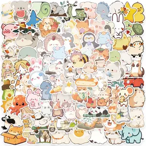 100 Cute Q Version Cartoon Animal Adhesive Stickers Set, Graffiti Decals for Guitar Notebook Luggage DIY Waterproof Decorations Playful Touch