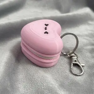 Macaron Heart Fidget Keychain 3D Print Pink Stress Reliever with Silver Hook for Bags and Keys