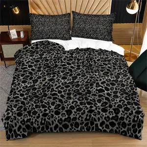 Black Grey Leopard Print Duvet Cover Set (2/3 Piece, Includes 1 Duvet Cover + 1/2 Pillowcases, No Filling), Wild Animal Print Bedding Set for Teens & Adults, Perfect for Bedroom Decor