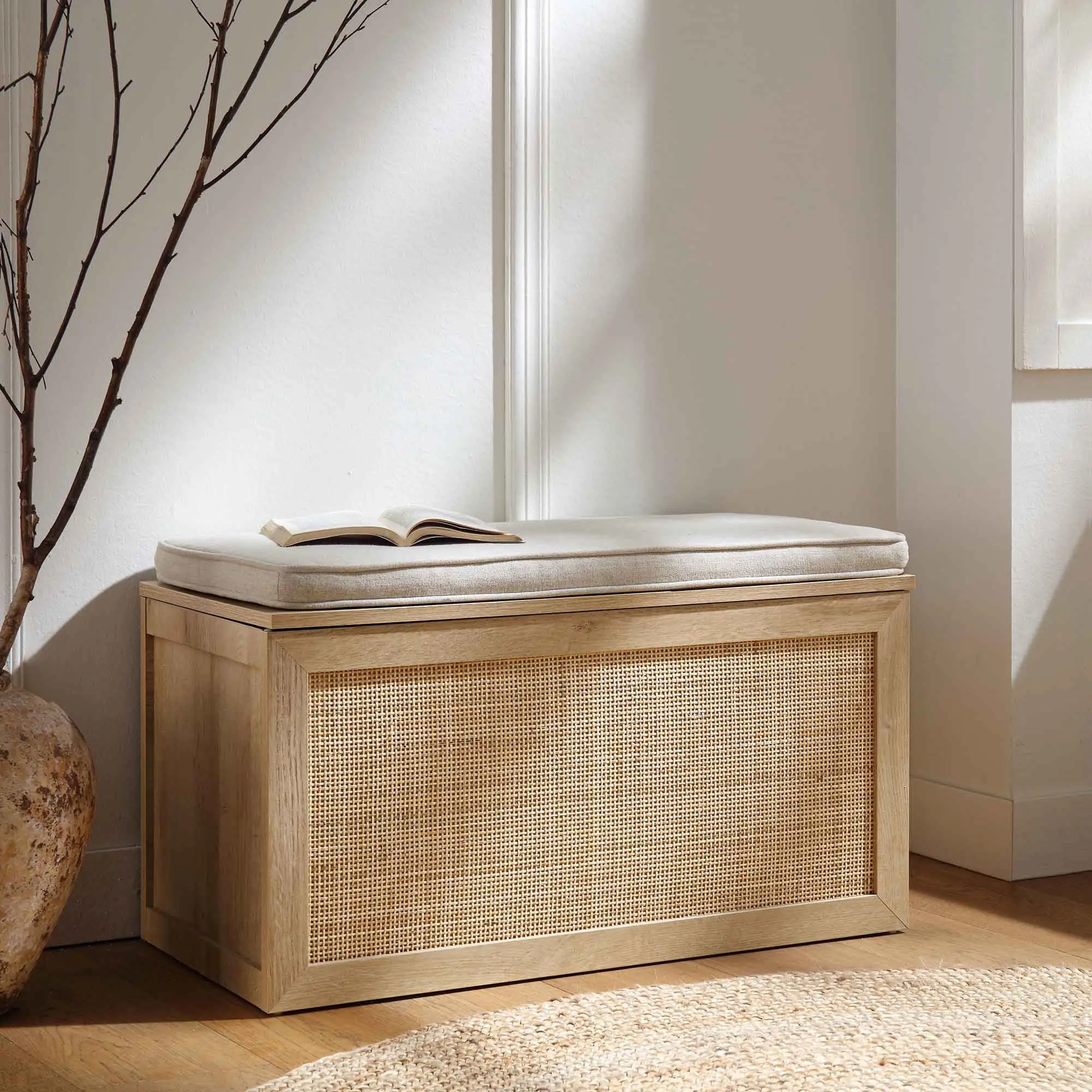 Frances Woven Rattan Double Storage Stool
