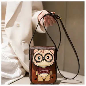 Versatile and Stylish Square Phone Bag with Adorable Cat Design Simple Single Shoulder Bag for Everyday Use