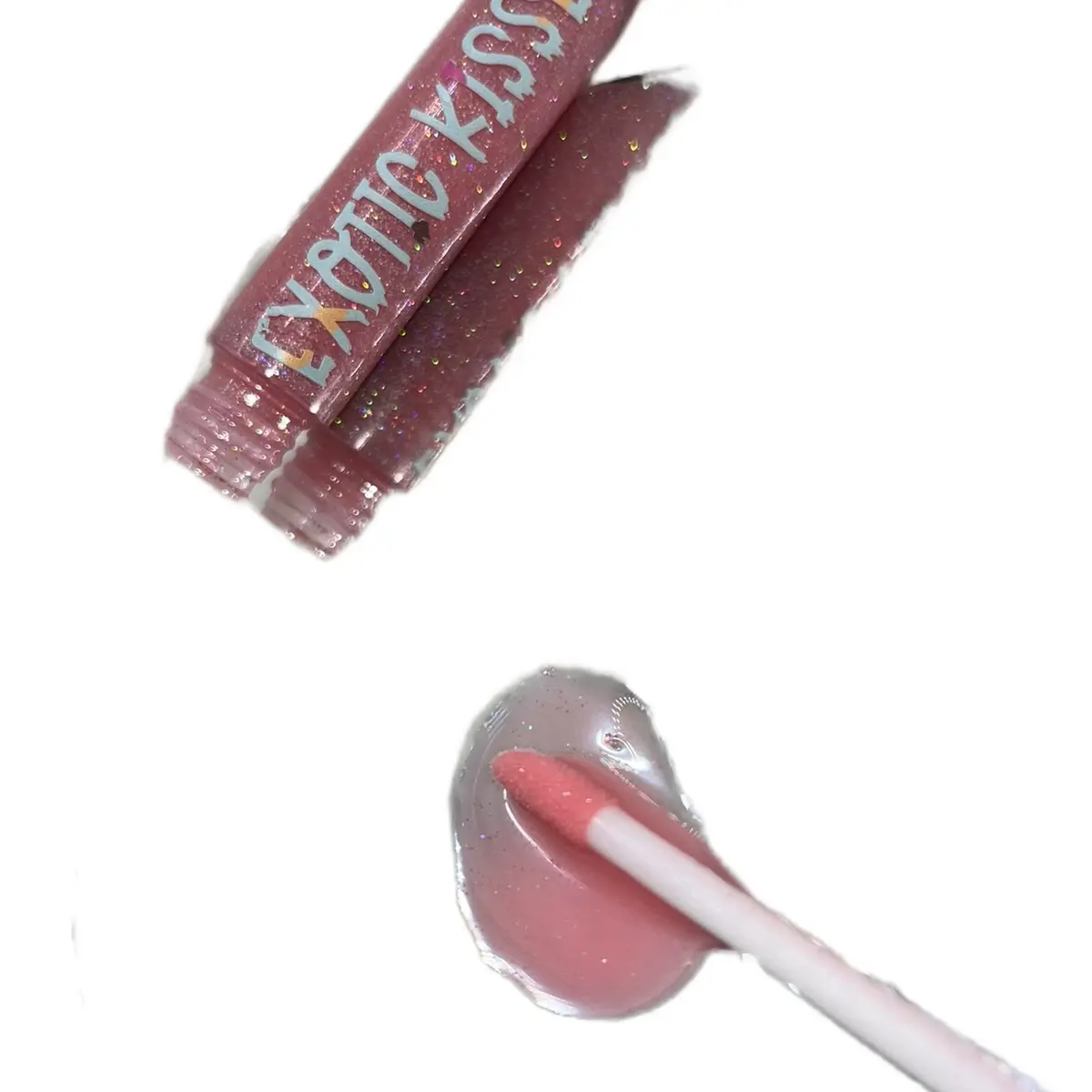 Exotic Kisses Pink Glitter Gloss with Gold Undertones and Organic Coconut & Jojoba Oil - Lipgloss