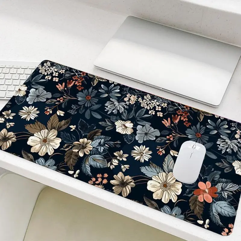 Floral Pattern Mouse Pad, Rectangle Gaming Mouse Pad, Non-Slip Rubber Base Stitched Edge Desk Keyboard Pad for Home Office Game Room, Desk Accessories