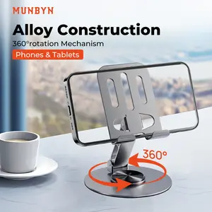 MUNBYN  magnetic phone holder  360° Stable Phone Tablet Holder Portable Ultra Strong Support with Metal,Adjustable Desktop Phone&Tablet Holder,Phone Accessories For Home Office,Black Stand Cellphone