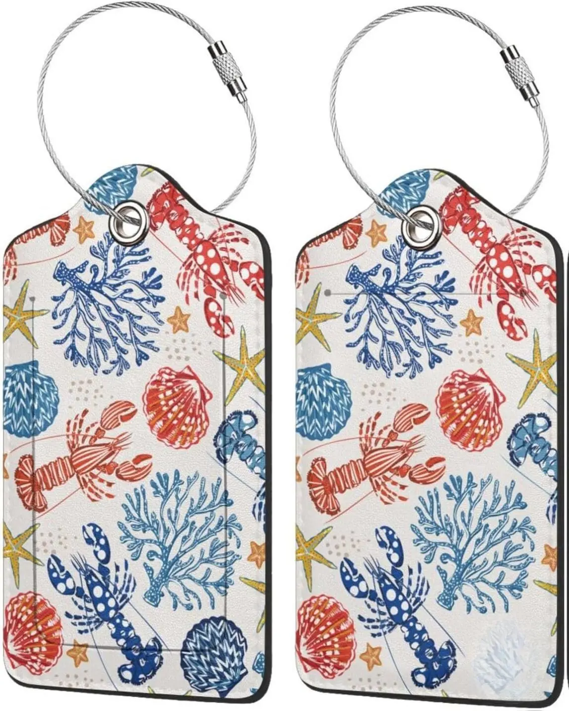 2-Pieces PU Leather Square Luggage Tags for Travel Bags, Cute Carnival Cruise Lobster-Pattern Suitcase Name Tags (2 Pieces Included)