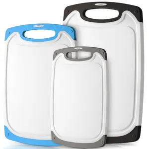 Zulay Kitchen Cutting Board Set of 3 - Non-Slip, Dishwasher Safe Plastic Boards with Juice Groove for Vegetables and Meat, Multiple Sizes