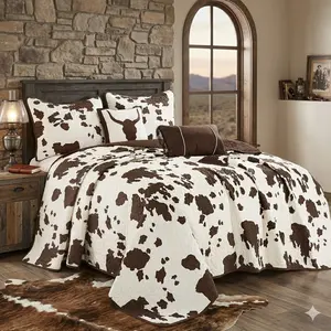 Cow Print Quilt set Queen/King,  Bedspread Set，Western Farmhouse Cowhide Bedding