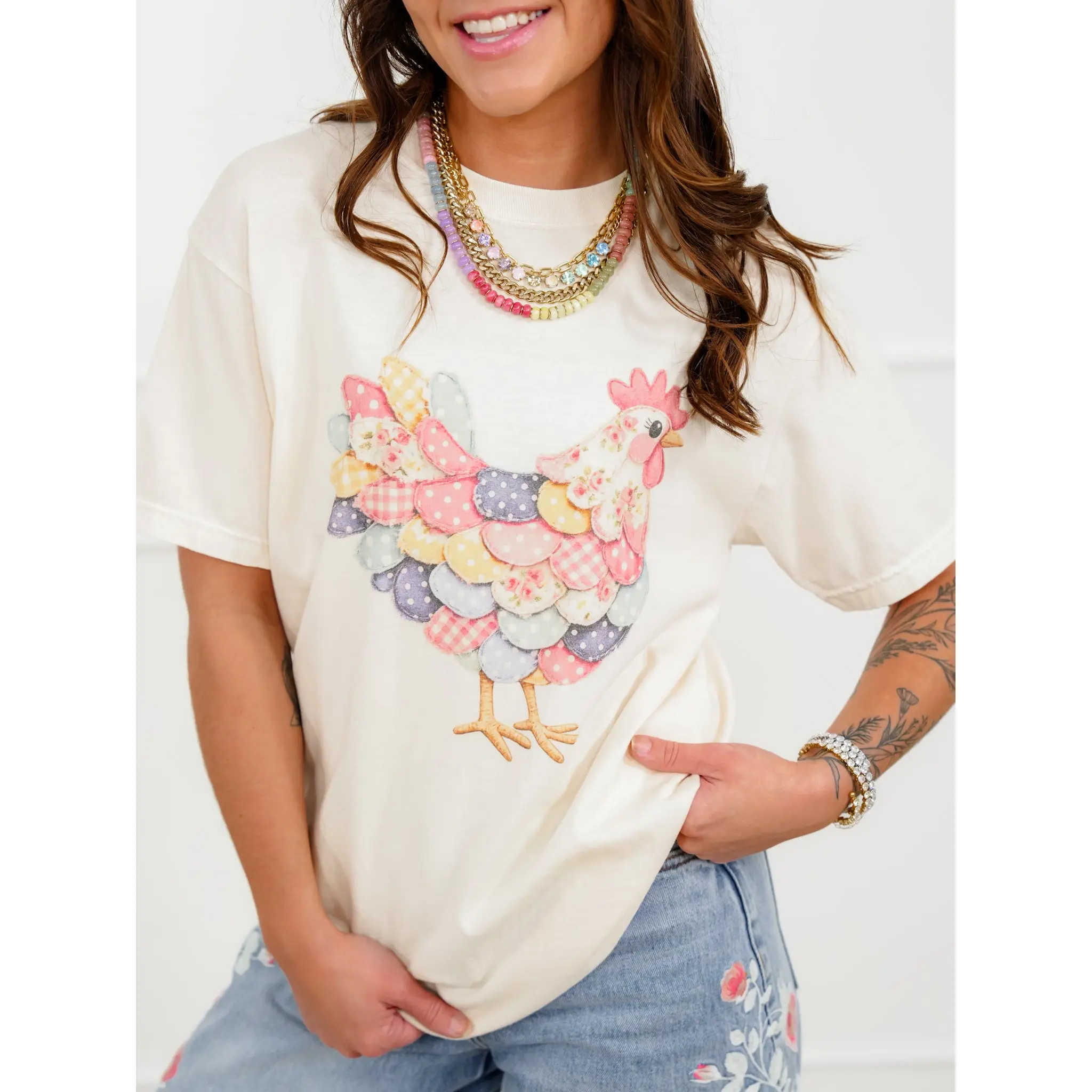 Plus/Reg Short Sleeve Quilted Chicken Graphic Tee