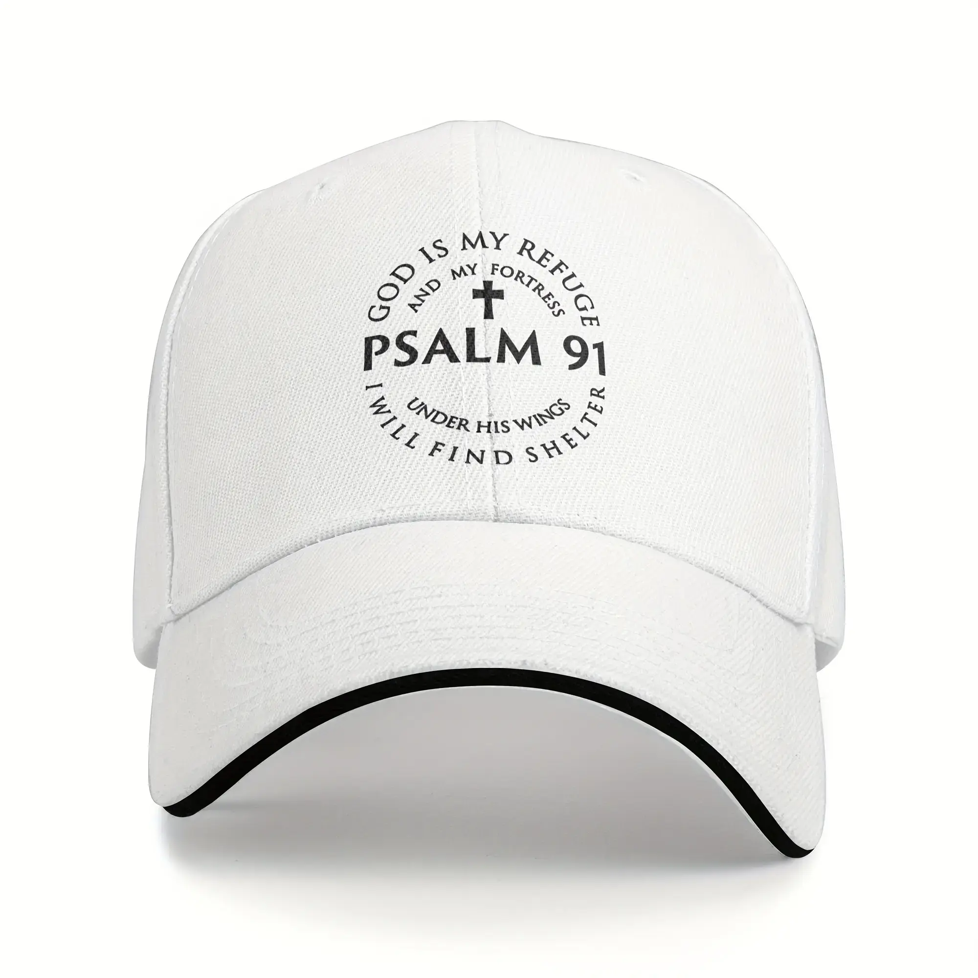 Psalm 91 Graphic Baseball Cap, Adjustable Faith-Based Christian Hat for Men & Women, Woven Polyester with Cross Design, Ideal Trucker Gift, Christian-Themed Patch Hats, Faith-Based Graphic Hats