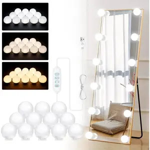 Hollywood Vanity Mirror Lights - 12 LED Bulbs, 3 Color Dimmable, 3000K Warm to 6500K Daylight, Portable Makeup Mirror for Bathroom, Bedroom & Dressing Room